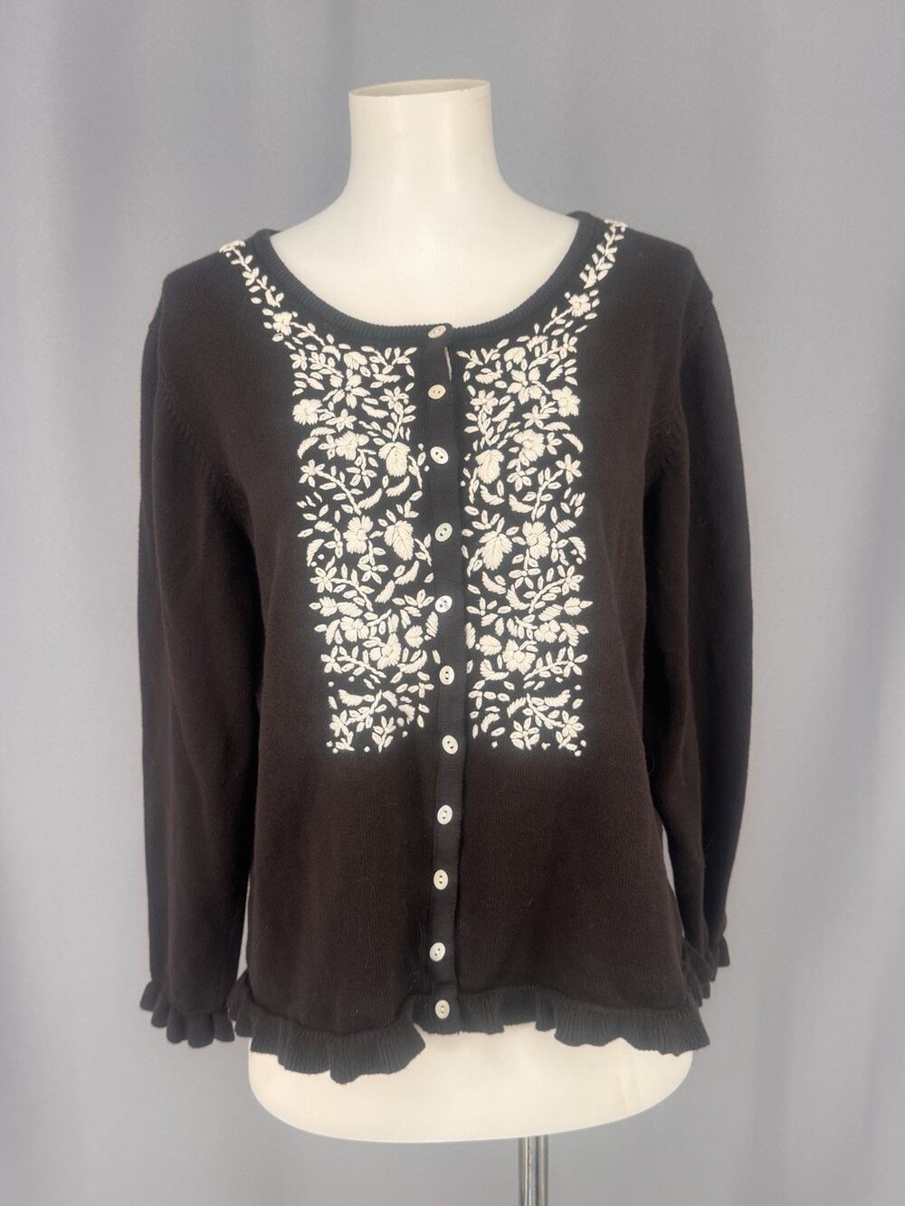 Sundance Cardigan Womens Brown White Floral Silk Blend Brocade Button Front
